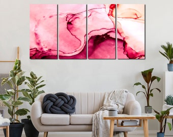 Luxury Pink Marble Abstract Canvas Print - Contemporary Wall Decor for Modern Living Room, Large Size Creative Art Piece for Home Decor
