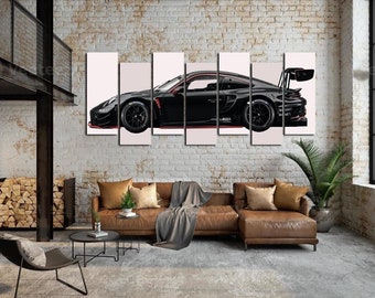 Black Porsche 911 printed on canvas for wall decoration, 911 992 canvas set, Living room decor, Porsche canvas art, Modish artwork, 911 art