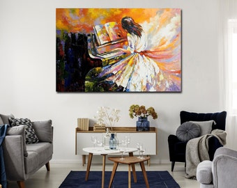 Creative Melodies Canvas Print, Vibrant Pianist Watercolor Poster, Expressive Jazz Wall Art Piece, Abstract Jazz Art Prints