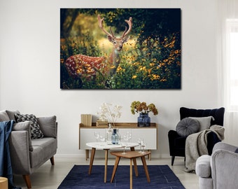 Whitetail deer art prints, Deer wall art canvas set, Wild animals poster, Autumn forest wall decor, Living room decor, Nursery wall art
