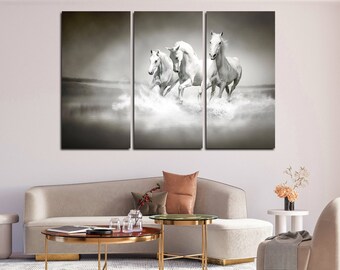 Black and White Horses Canvas Art Galloping Horses Canvas Print for Office Horses Wall Art Modern Horses Decor for Wall Horses Canvas Art