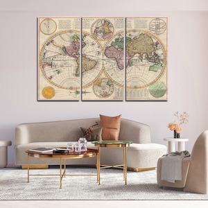 Vintage Landkarte mit alten Landbeschreibungen und Landnamen gedruckt auf Leinwand zur Wanddekoration. Coole Landkarte für Wohn- und Bürodekor.