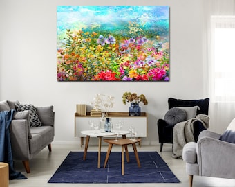 Abstract Colorful Flowers Wall Art Canvas Set Watercolor Oil Painting Modish Room Decor Spring Multicolored Canvas Print Office Wall Decor
