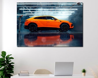 Orange Urus wall art Lamborghini wall decor Office wall decor Gift for him Lamborghini Urus art prints Big wall decor Lamborghini poster