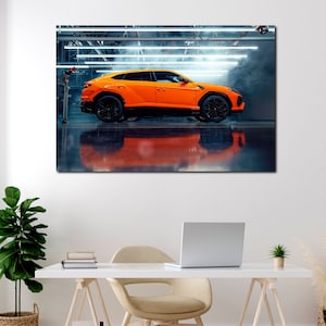 Orange Urus wall art Lamborghini wall decor Office wall decor Gift for him Lamborghini Urus art prints Big wall decor Lamborghini poster