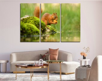 Cute squirrel canvas prints Squirrel wall art Kids room decor Animals print Bedroom decor Wild life picture Nursery wall art Forest art