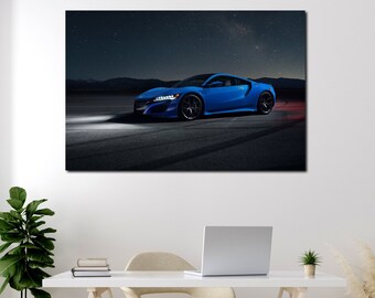 Acura NSX wall art canvas set Blue supercar on night background art prints Acura NSX wall decor Anniversary gift Office wall decoration