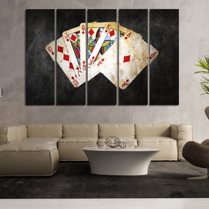 Helles Bild von royal flush gedruckt auf Leinwand zur Wanddekoration. Moderner Stil fürs Wohnzimmer. Poker Wand kunst Leinwand Set. Cooles Büro