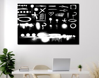 Abstract wall art canvas set Street art prints Black and white poster Modern living room decor Contemporary wall art Spray picture wall art