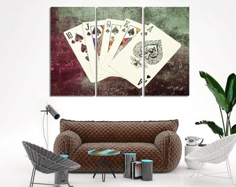Poker Wandkunst Leinwand Set, Spielzimmer Wandkunst, Casino Wand dekor, Büro Dekor, Royal Flush Art, Zeitgenössische Wandkunst, Wohnzimmer Deko