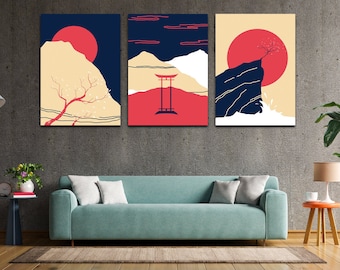 Minimalist Japanese canvas set for wall decoration Zen wall art Japanese modern Living room decoration Japan contemporary poster.