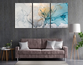 Impresión artística abstracta de mármol en lienzo de gran tamaño: decoración de pared contemporánea, arte de pared para sala de estar
