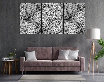 Abstract flowers art prints - Black and white wall art canvas set, Creative modern art, Abstract art prints, Floral wall art, Office decor