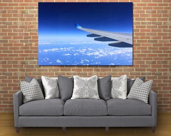 Huge wing of airplane wall art canvas set-Colorful wing in the sky printed on canvas for wall decoration-Aviation art-Bright sky poster