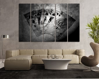 Royal flush canvas set for wall decoration, Black and White artwork, Office decor, Poker poster for living room decor, Game room wall art