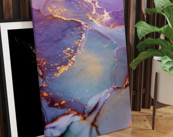 Elegant Purple Abstract Ink Painting Canvas Art, Framed Wall Art for Room, Large Abstract Design, Stylish Purple Abstract Decor