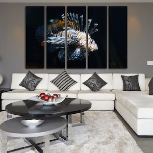 Lionfish Wall Art Canvas Set pour la décoration murale. Impression colorée sur toile. Décor de salon cool. Vie sous-marine imprimée sur toile.