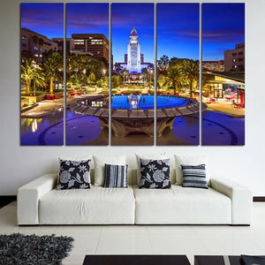 Los Angeles Skyline Canvas Art, Vibrant California Cityscape Print for Wall Decoration, Colorful or Black and White Los Angeles Wall Art
