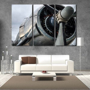 Cool engine of plane canvas set for wall decoration. Airplane wall art canvas set. Aviation poster. Modish office decor.