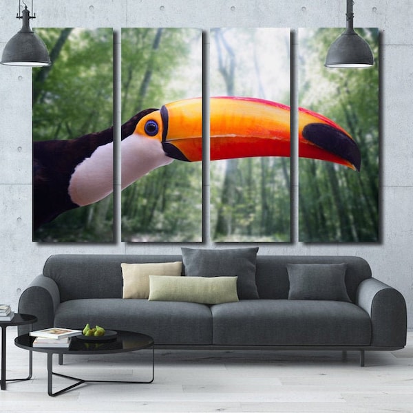 Toucan Wall Art Canvas Set for Wall Decoration. Colorful Print on Canvas. Wild Tropical Life Poster. Modern Decor. Nursery Wall art.