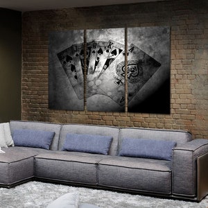 Royal Flush Leinwand für die Wanddekoration, schwarz weiß Kunstwerk, Bürodeko, Poker Poster für Wohnzimmer Dekor, Spielzimmer Wandkunst