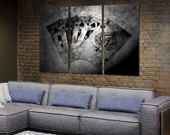 Royal Flush Leinwand für die Wanddekoration, schwarz weiß Kunstwerk, Bürodeko, Poker Poster für Wohnzimmer Dekor, Spielzimmer Wandkunst