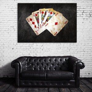 Leinwanddruck mit Poker-Thema für stilvolle Wanddekoration - Atemberaubende Royal Flush Wohnzimmer Dekoration - Einzigartige Poker Wandkunst Leinwand