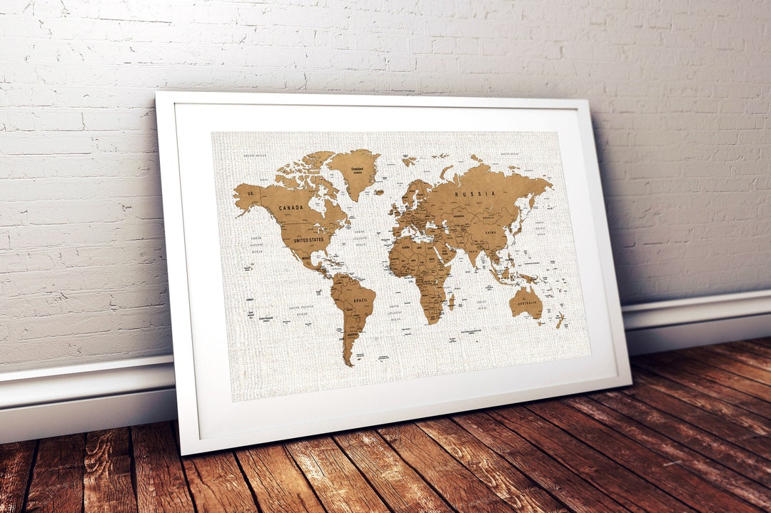 Push Pin World Map Printed on Canvas for Wall Decor. Travel Map Art ...