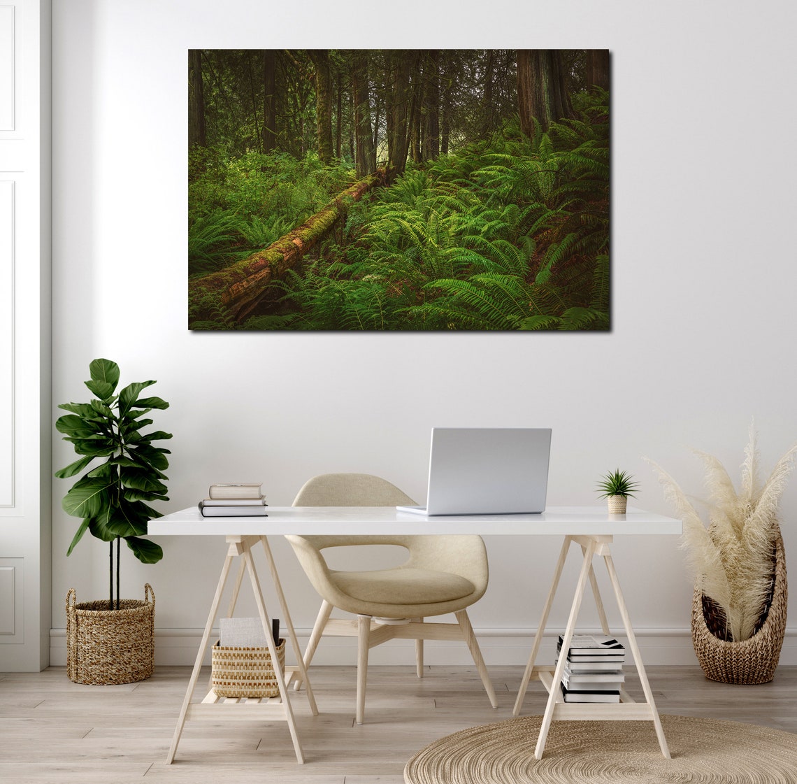 Green Forest Wall Art Canvas Set. Huge Leaves Colorful Print. Etsy