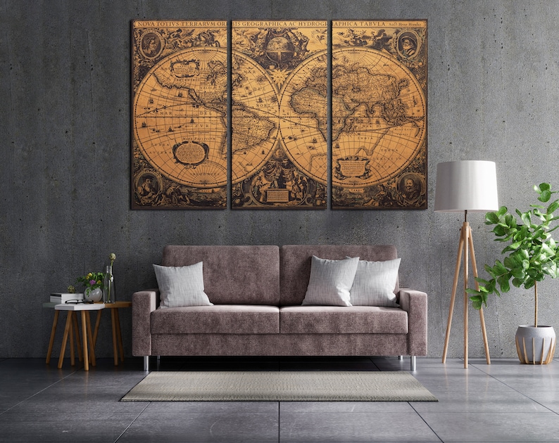 carte du monde vintage wall art canvas set Carte du monde imprimer toile Décor de salon Décor mural de chambre Affiche de carte antique Décoration de ferme image 4