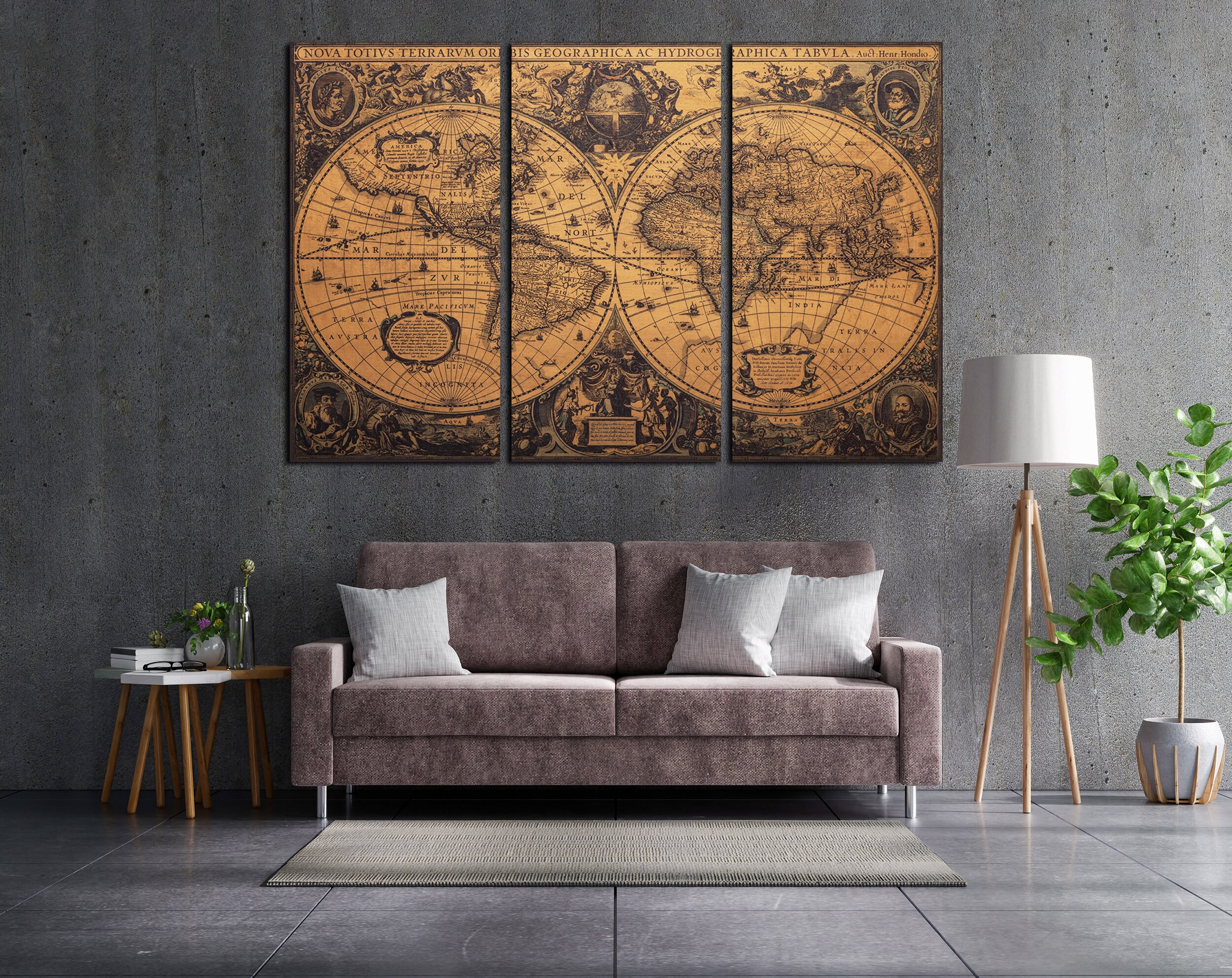 Vintage World Map Wall Art Canvas Set World Map Print Canvas Living ...