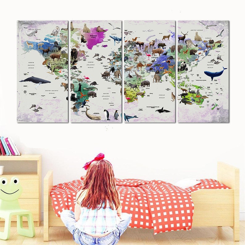 Nursery Adventure World Map Canvas Set - Safari Animals Explore ...