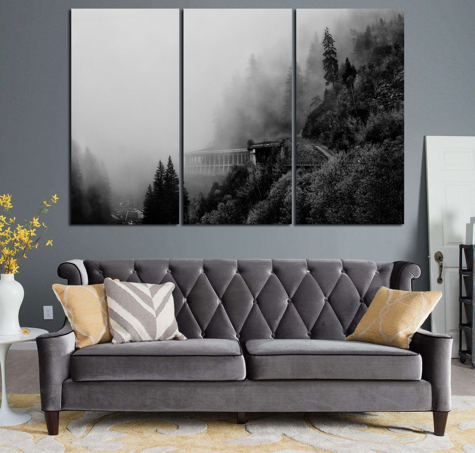 Foggy Forest Wall Art Canvas Set Cloudy Forest Art Nature Etsy
