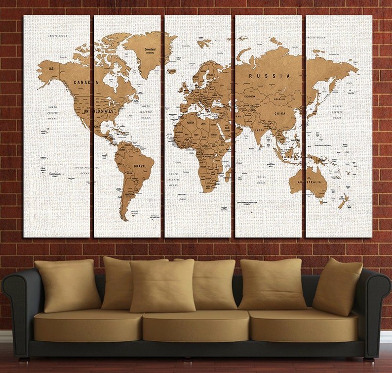 Push Pin World Map Printed on Canvas for Wall Decor. Travel Map Art ...