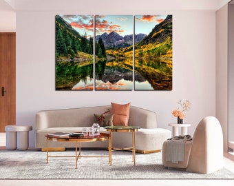 Colorado Mountain and Lake Canvas Art - Colorado Rocky Mountains Wall Decor, Colorado Nature Wall Art, Serene Nature Print