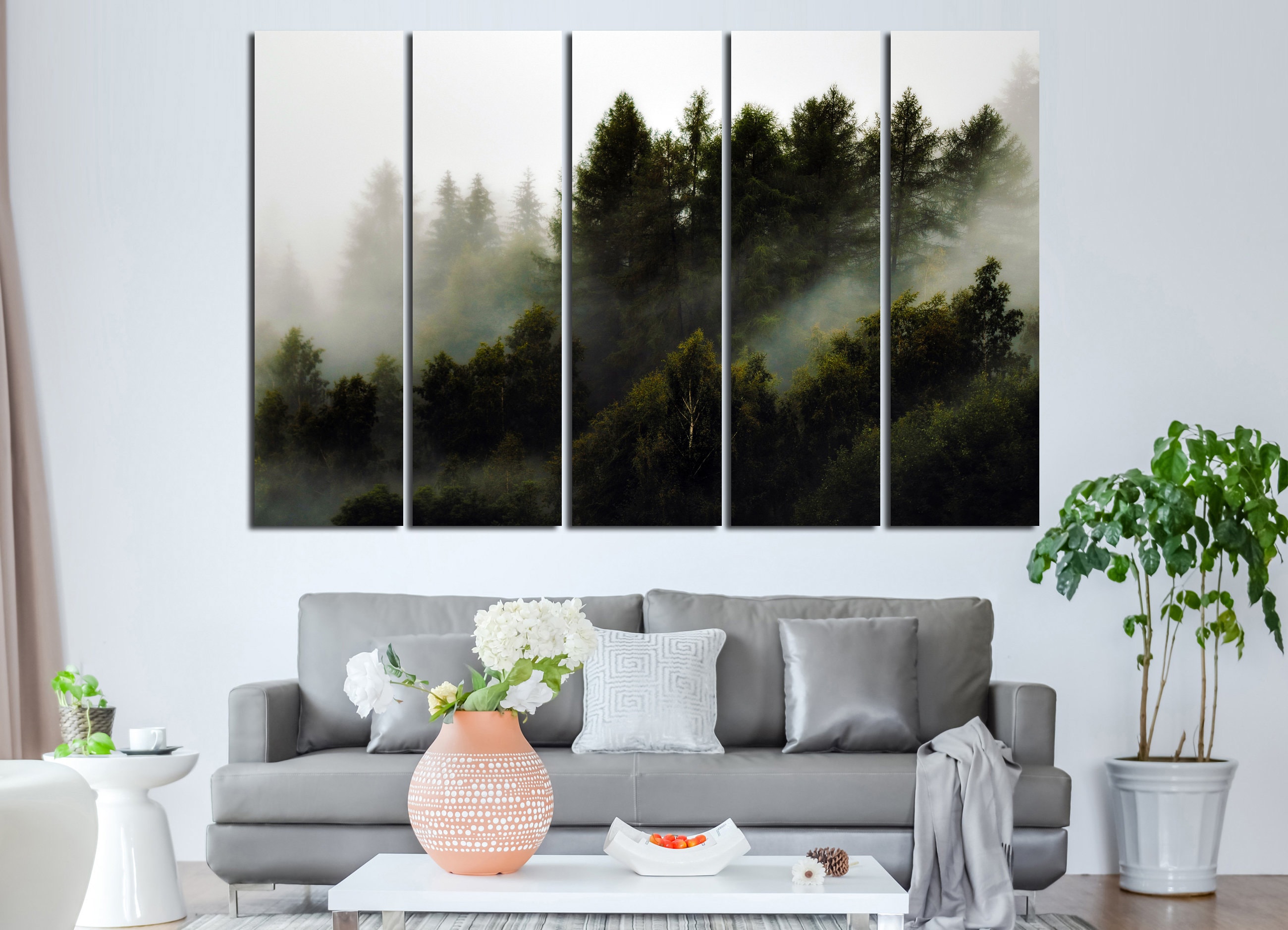 Foggy forest on canvas Cloudy forest wall art Forest poster Etsy