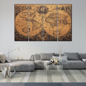 carte du monde vintage wall art canvas set Carte du monde imprimer toile Décor de salon Décor mural de chambre Affiche de carte antique Décoration de ferme image 3