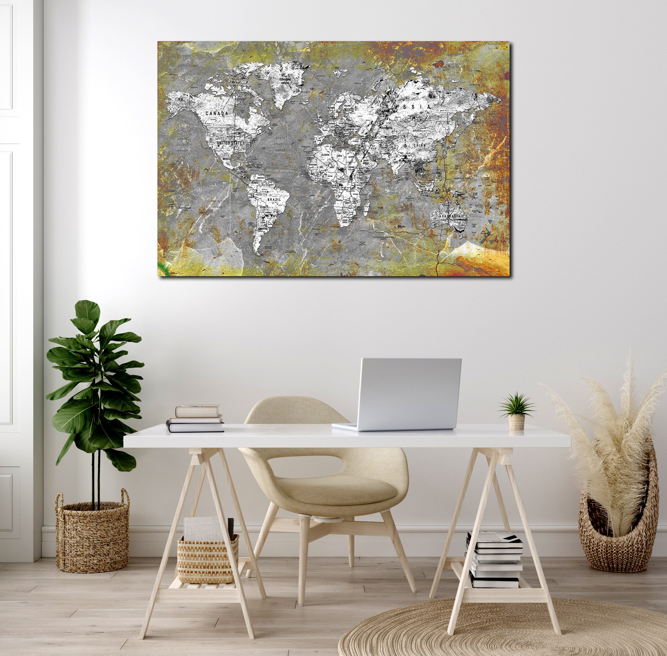 Cool Push Pin World Map Wall Art Canvas Set. Map Printed on Canvas for ...