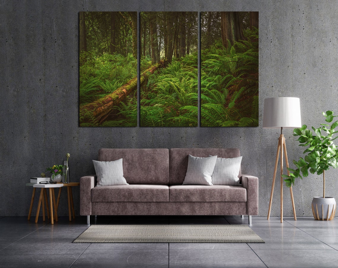 Green Forest Wall Art Canvas Set. Huge Leaves Colorful Print. Etsy
