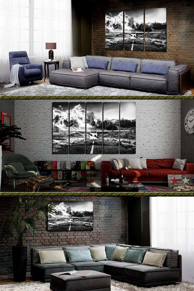 Black and White Picture of Airplane Wall Art Canvas Set Etsy
