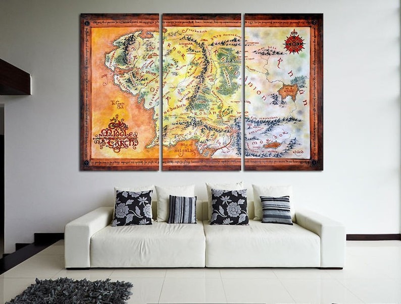 Lord Of The Rings Wall Art Canvas Set Middle Earth Map Decor Etsy