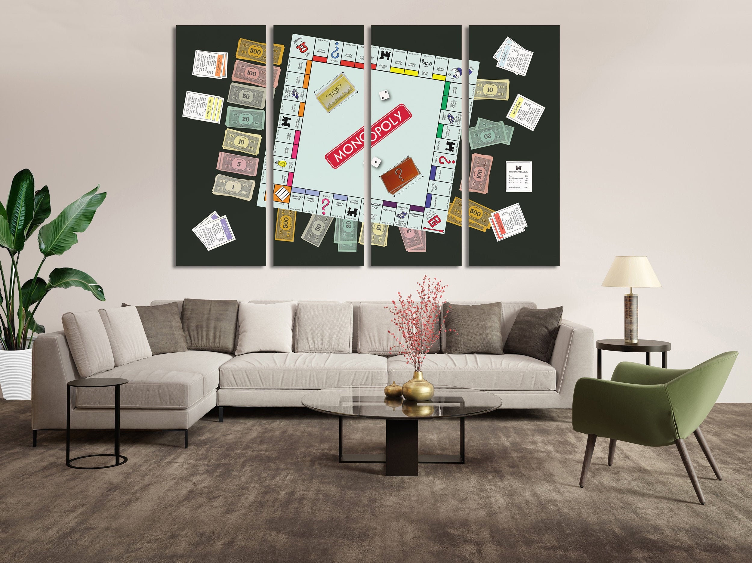 Monopoly Wall art Game Room decor Monopoly canvas Office Etsy