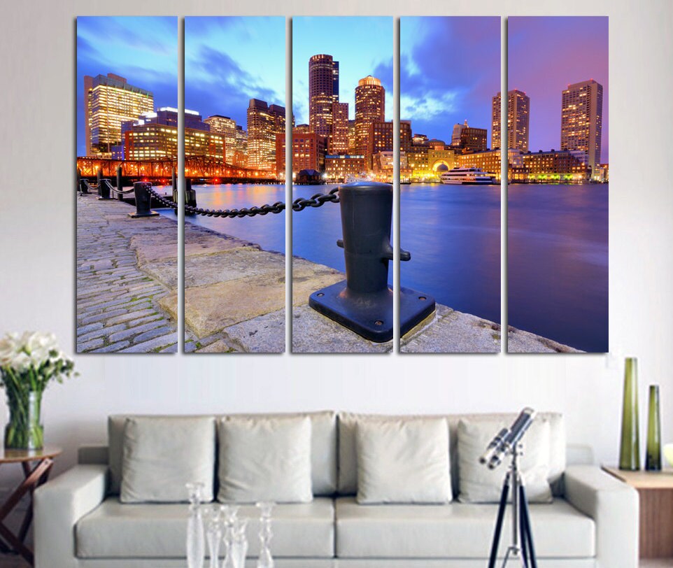 Boston wall art canvas set Living room decoration Boston Etsy