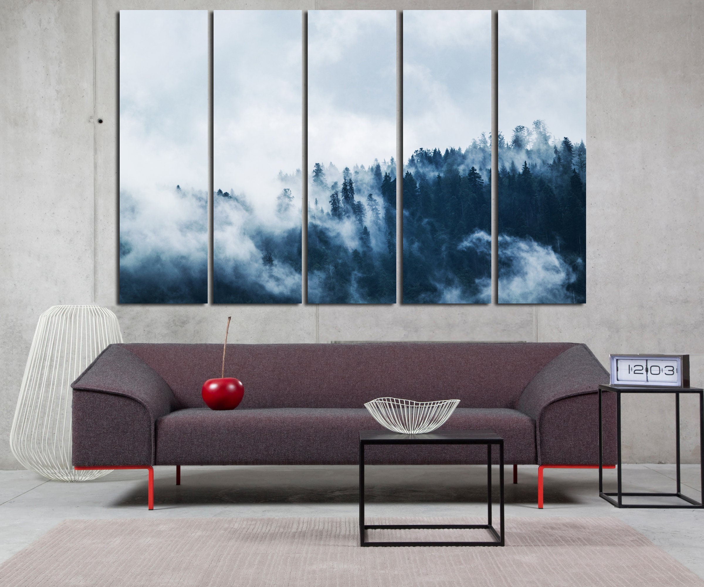 Foggy forest on canvas Cloudy forest wall art Forest poster Etsy