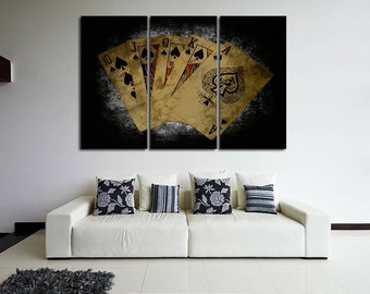 Poker wall art canvas set Contemporary wall art Living room decor Game room wall art Casino wall decor Office decor Royal flush art