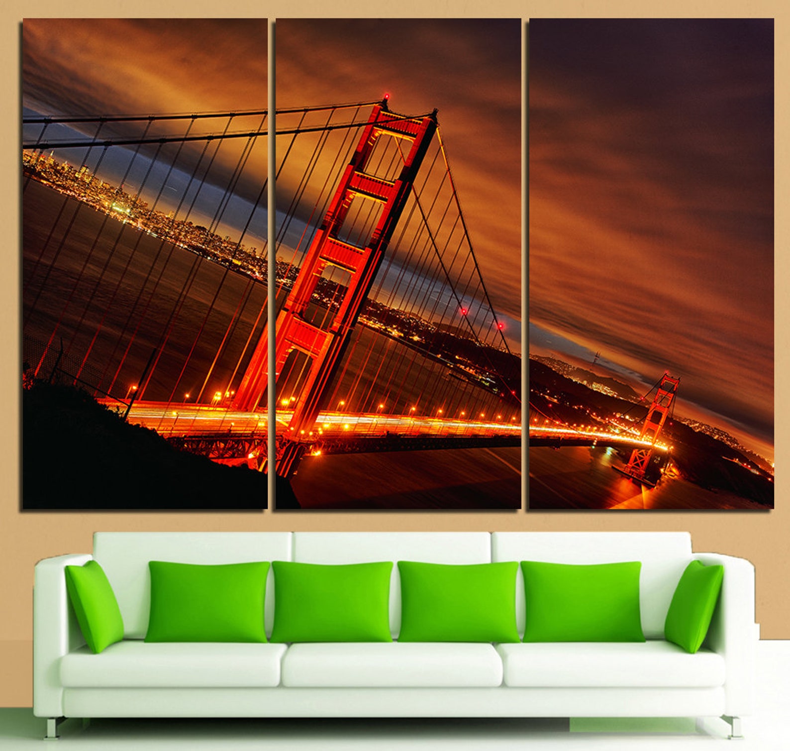 San Francisco wall art canvas set. California poster. Golden Etsy