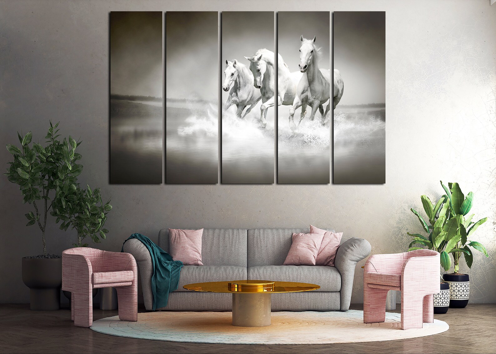 Black and White Horses Canvas Art Galloping Horses Canvas Print for ...