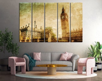 Vintage picture of London art prints London wall art canvas set Living room decor Vintage wall art Bedroom decor London city wall decor