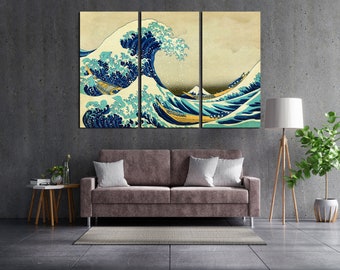 Abstract Kanagawa Wave Artwork on Canvas, Japanese Wall Decor, Modern Japan Art for Home