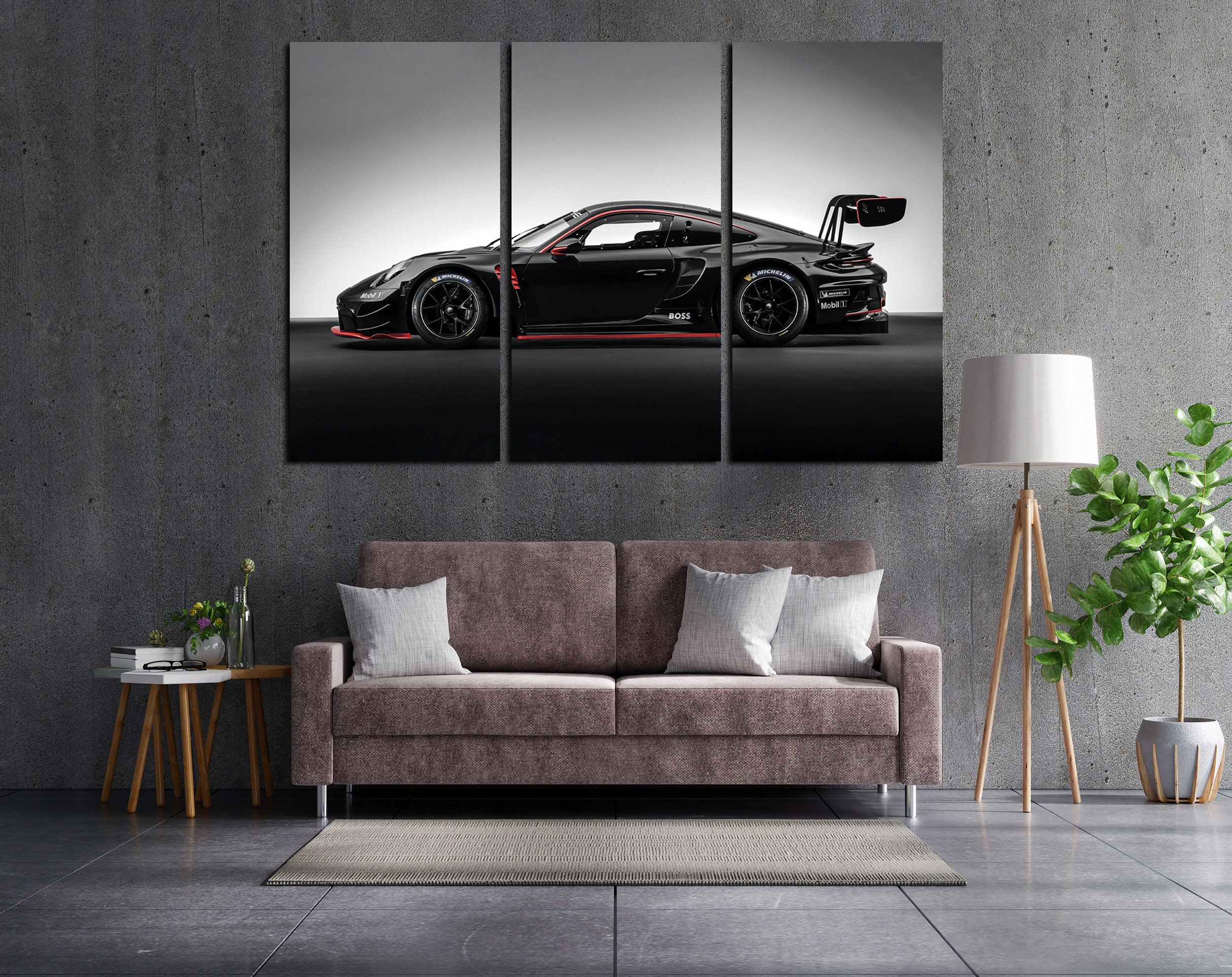 Autocollant Mural Porsche 911 GT3 RS - Décoration 57x19 Cm, Noir Et Blanc, Neuf